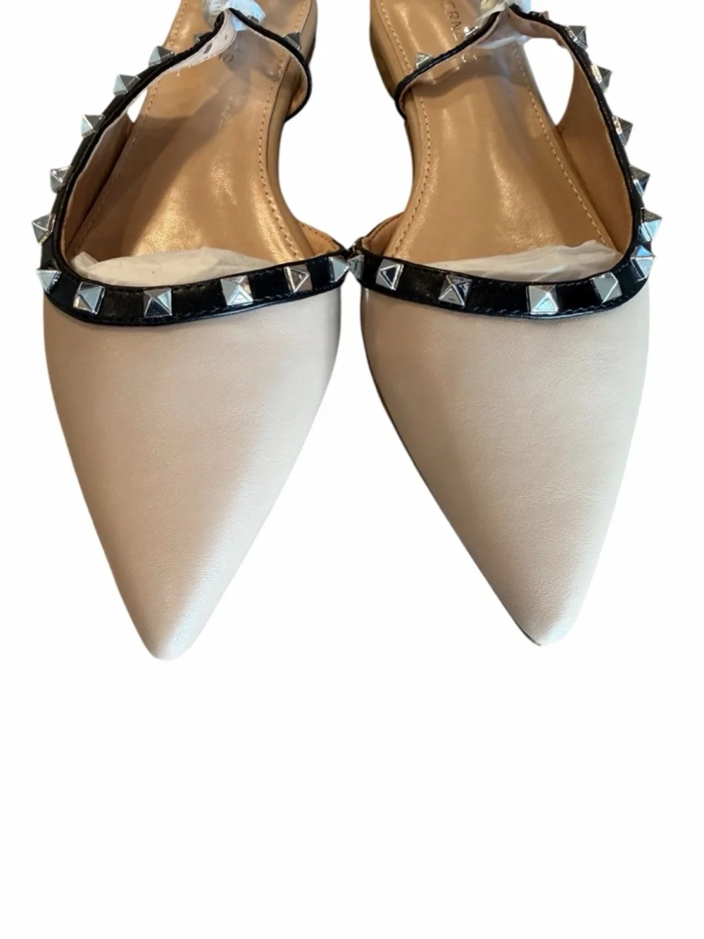 Berness Slingback Flats Size 8 Beige Black Studded Pointed Toe Slip On New - Picture 4 of 11